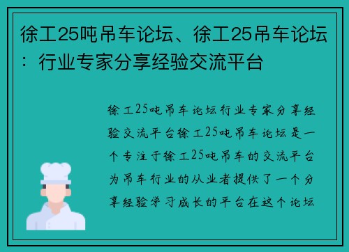 徐工25吨吊车论坛、徐工25吊车论坛：行业专家分享经验交流平台